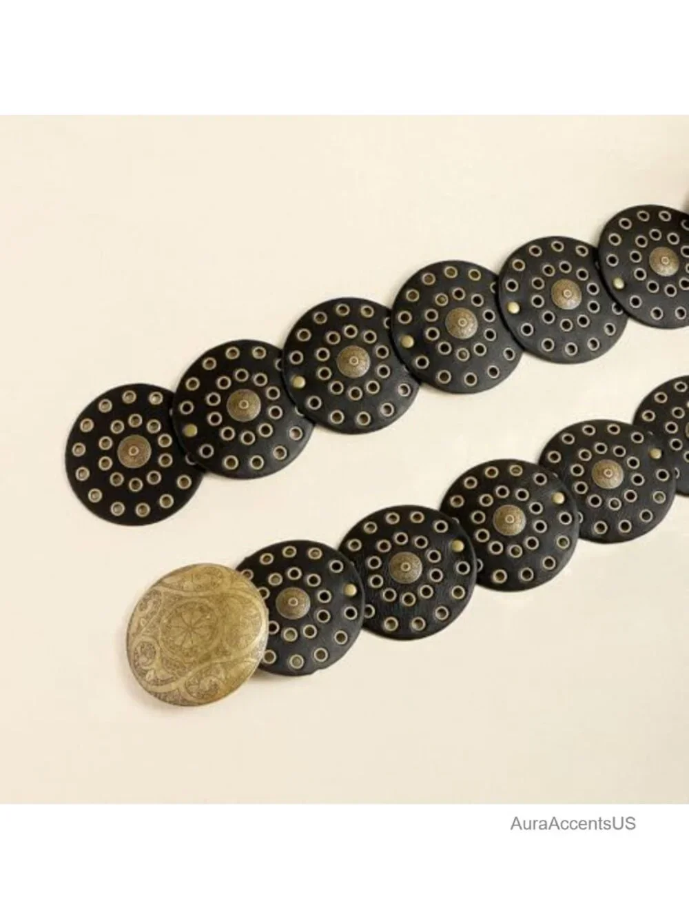 Women's Wide Western Belt PU Leather Disc Concho Punk Waist Belt